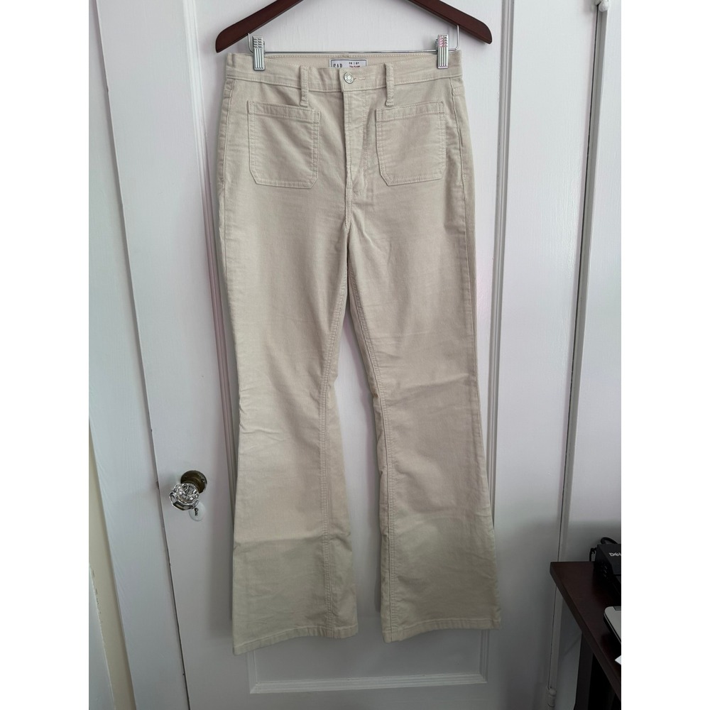 Gap Pants Womens 28 6R 70s Flare High Rise Corduroy Cream, Boho, Retro